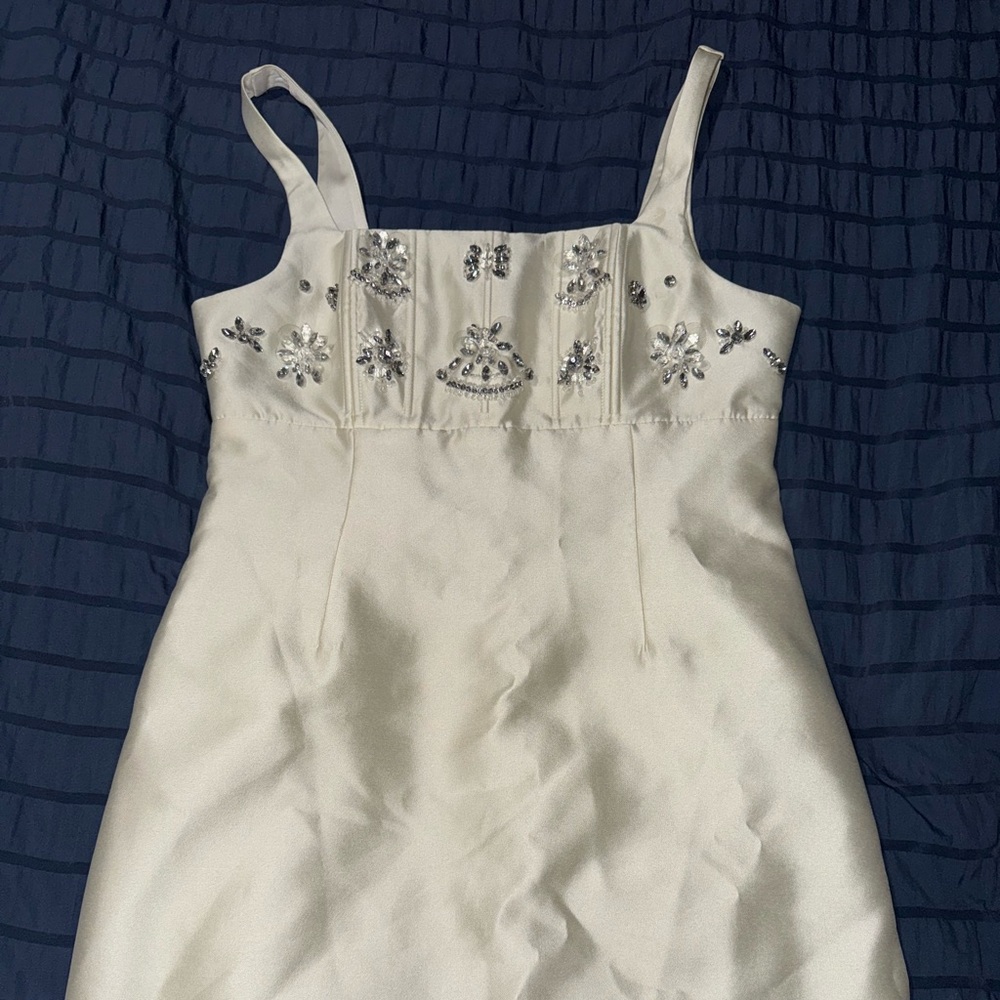 Gianni Bini Cream/Ivory Dress with Silver Floral Accents - BRAND NEW with tags